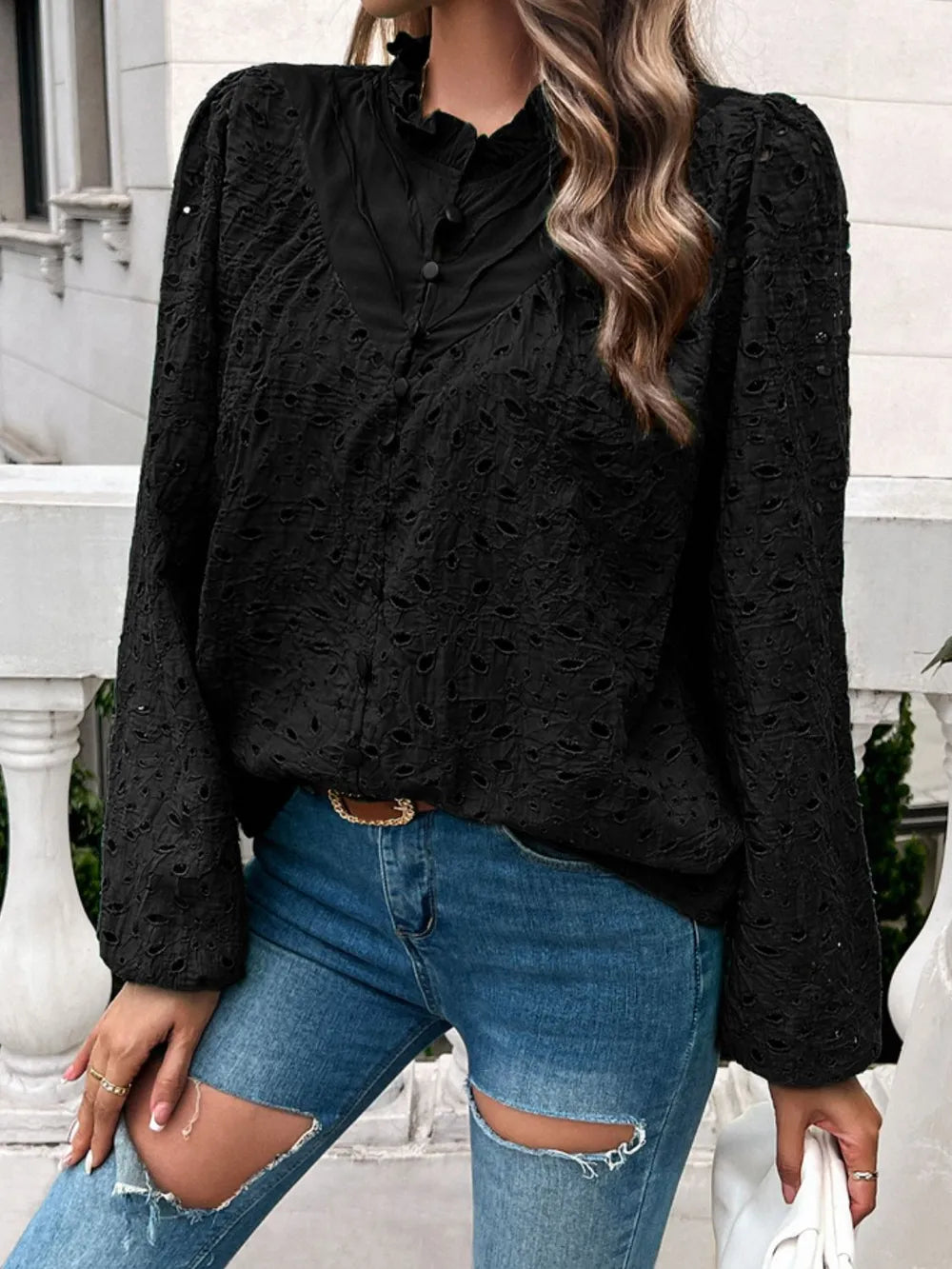 Frill Round Neck Long Sleeve Shirt (9)
