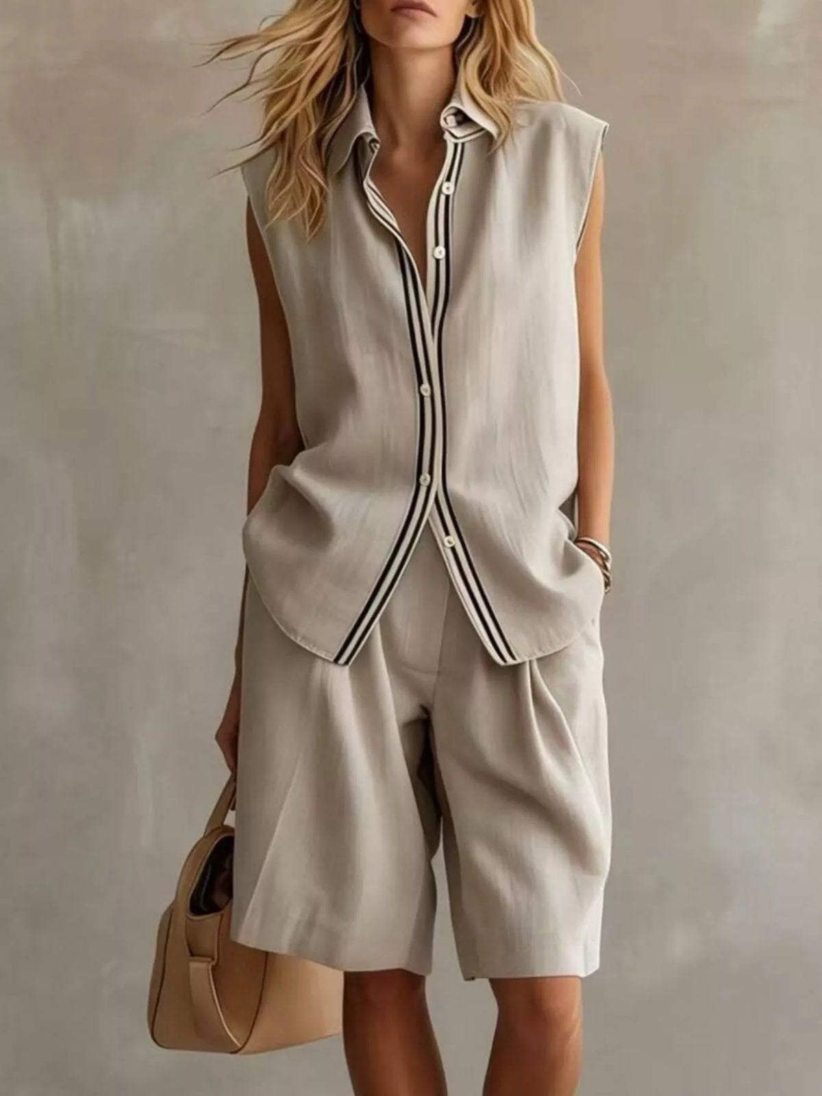 Sleeveless Button Up Top Shorts Set (6)