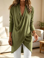 Full Size Wrap-front Long Sleeve Blouse Plus