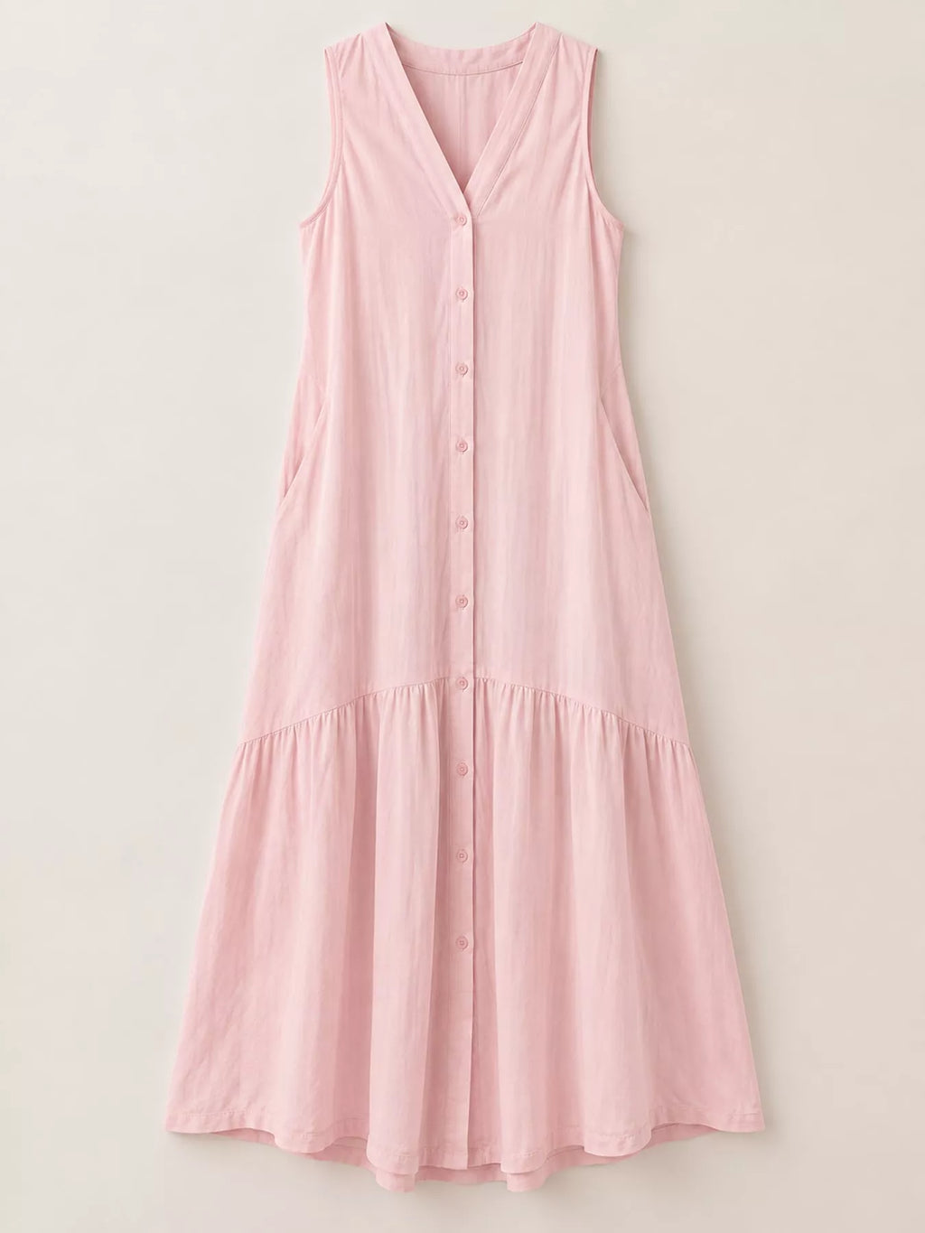 Full Size V-neck Button Front Sleeveless Midi Dress Plus (24)