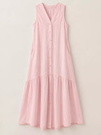 Full Size V-neck Button Front Sleeveless Midi Dress Plus (24)
