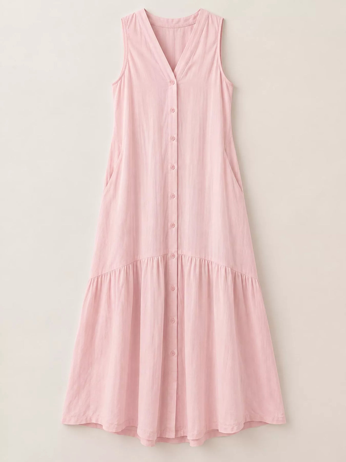 Full Size V-neck Button Front Sleeveless Midi Dress Plus (24)