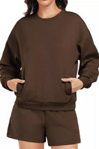 Round Neck Sweatshirt Shorts Set (17)