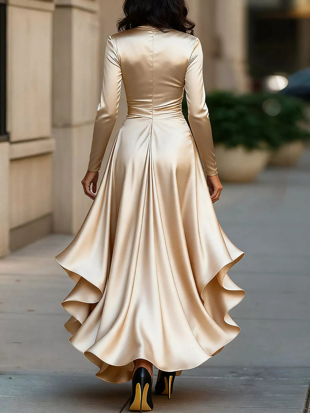 Elegant Wrap Dress Ruffled Hem (4)