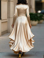 Elegant Wrap Dress Ruffled Hem (4)