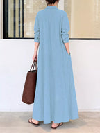 Full Size Button Front Long Sleeve Maxi Shirt Dress Plus (16)