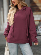 Textured Drawstring Long Sleeve Hoodie (13)