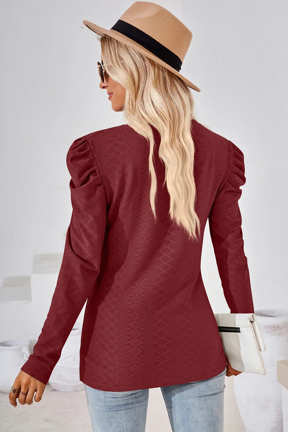 Round Neck Puff Sleeve Blouse (12)