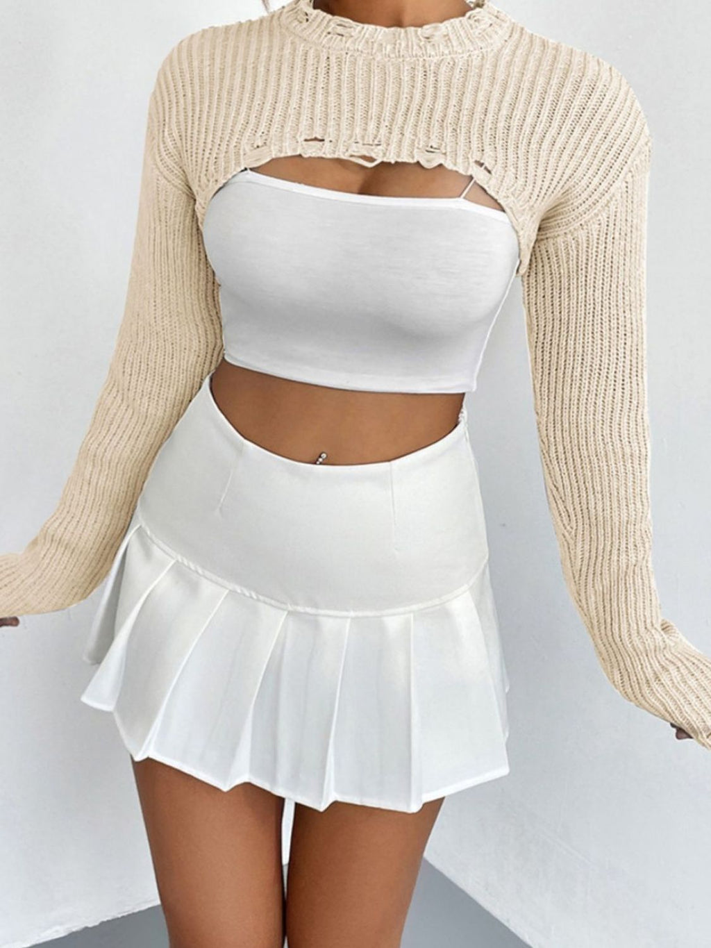 Distressed Long Sleeve Cropped Sweater (5)
