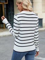 Striped Johnny Collar Long Sleeve Sweater (8)
