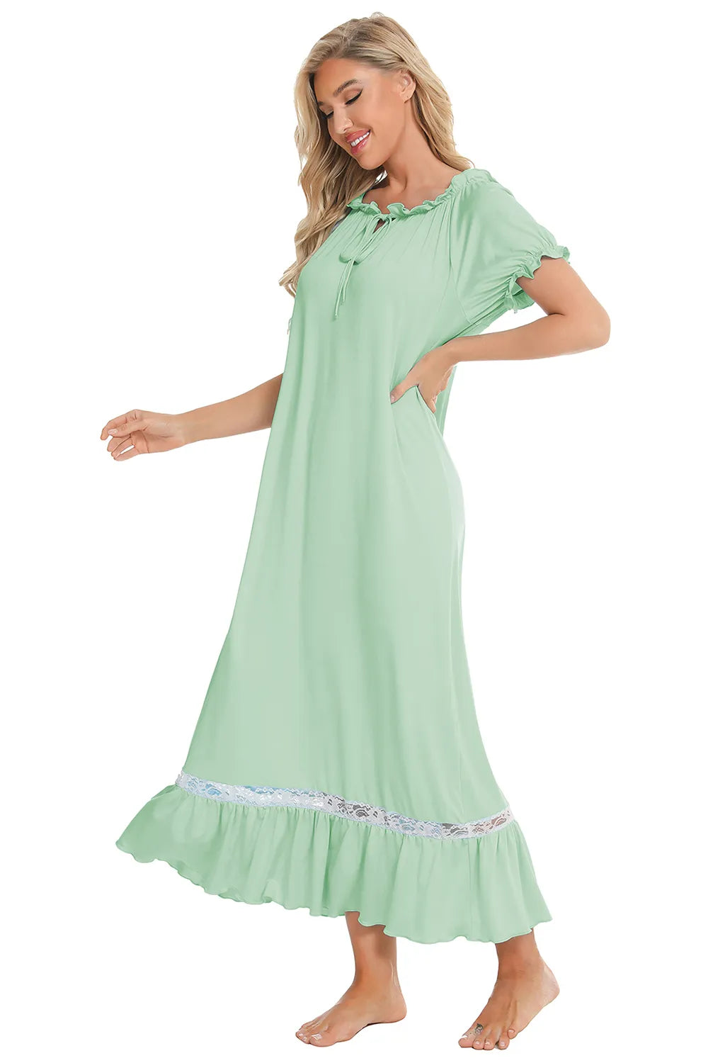 Lace Detail Short Sleeve Lounge Dress (28)