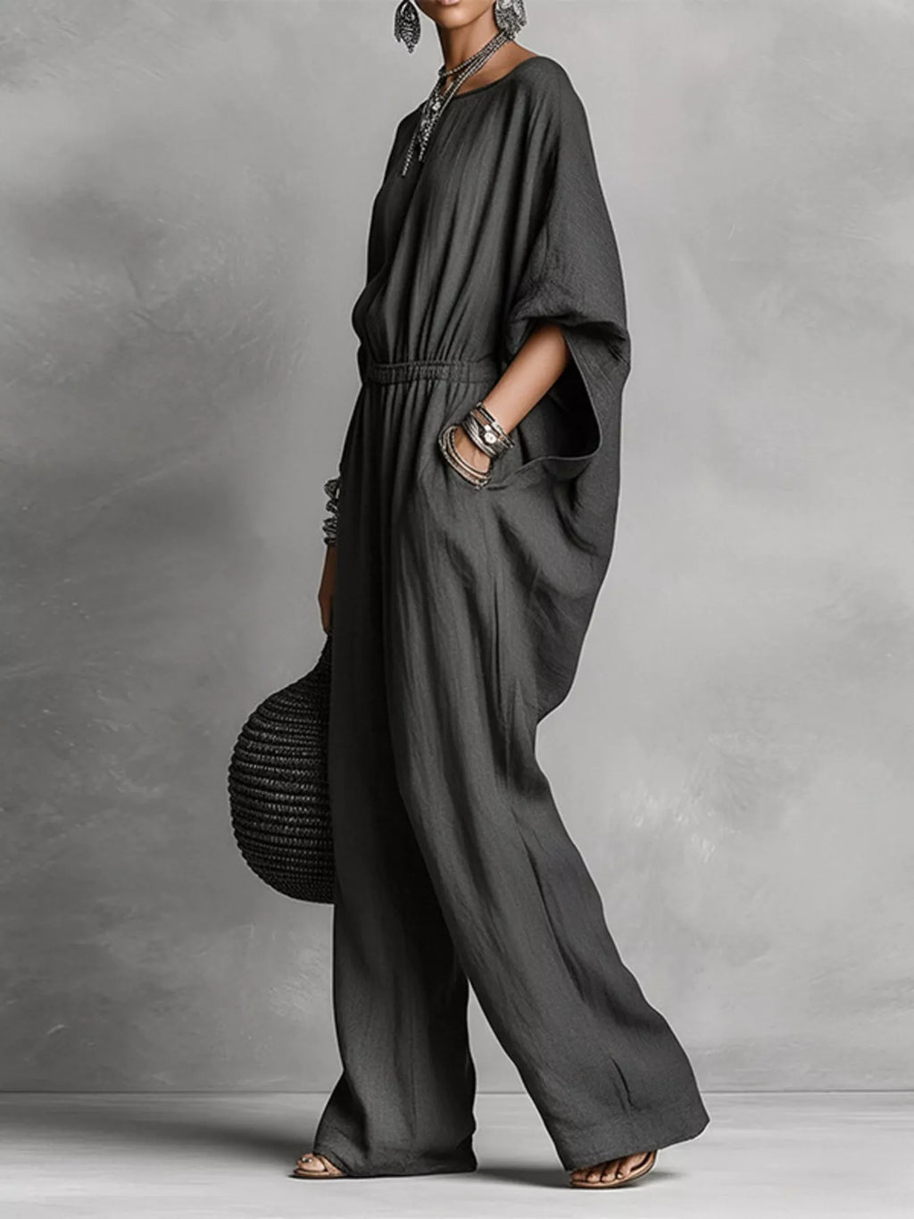 Full Size Boat Neck Batwing Sleeve Wide-leg Jumpsuit Plus (7)