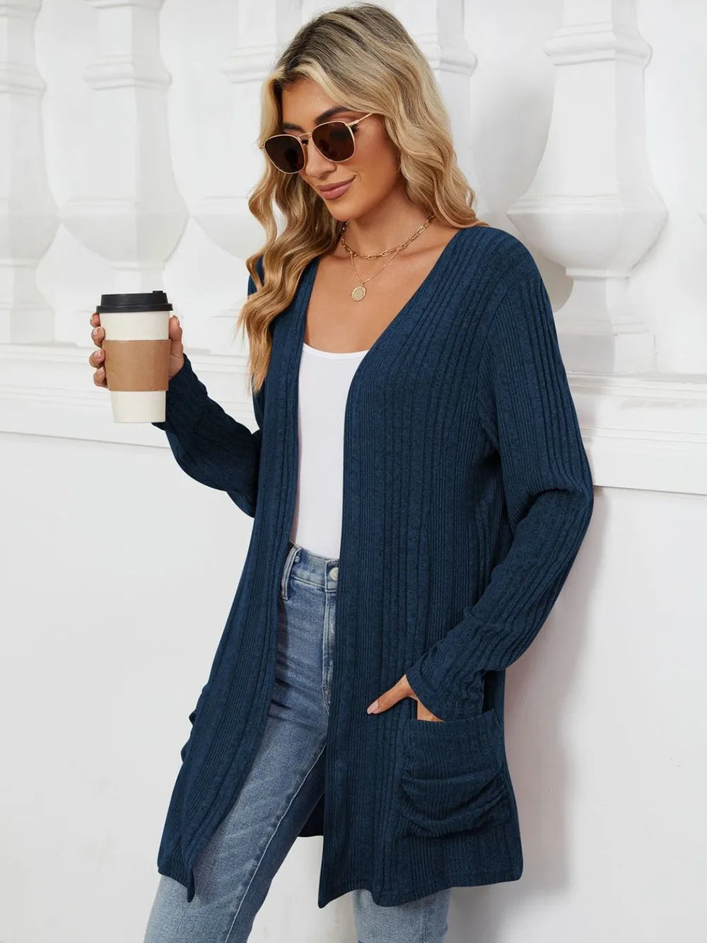 Pocketed Open Front Long Sleeve Cardigan (44)