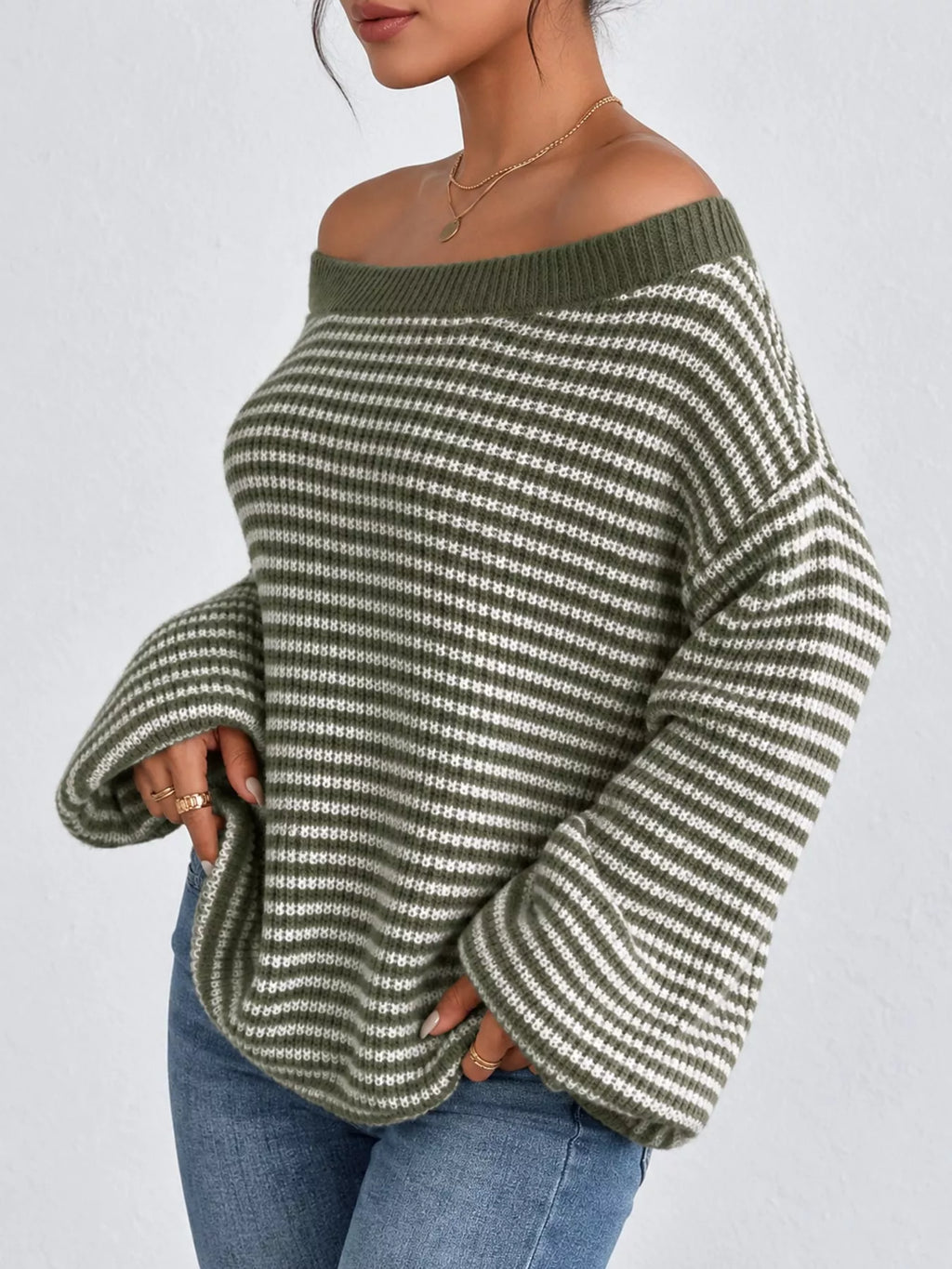 Striped Knit Boat Neck Sweater (14)