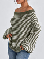 Striped Knit Boat Neck Sweater (14)
