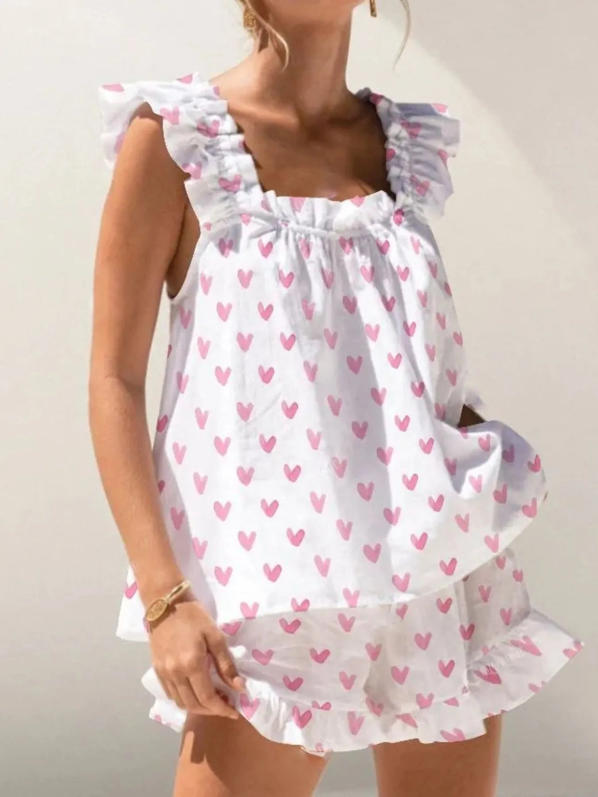 Ruffled Striped Tank Shorts Set (8)