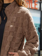 Fuzzy Checkered Zip Up Jacket (10)