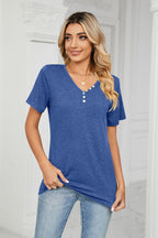 Decorative Button V-neck T-shirt (14)
