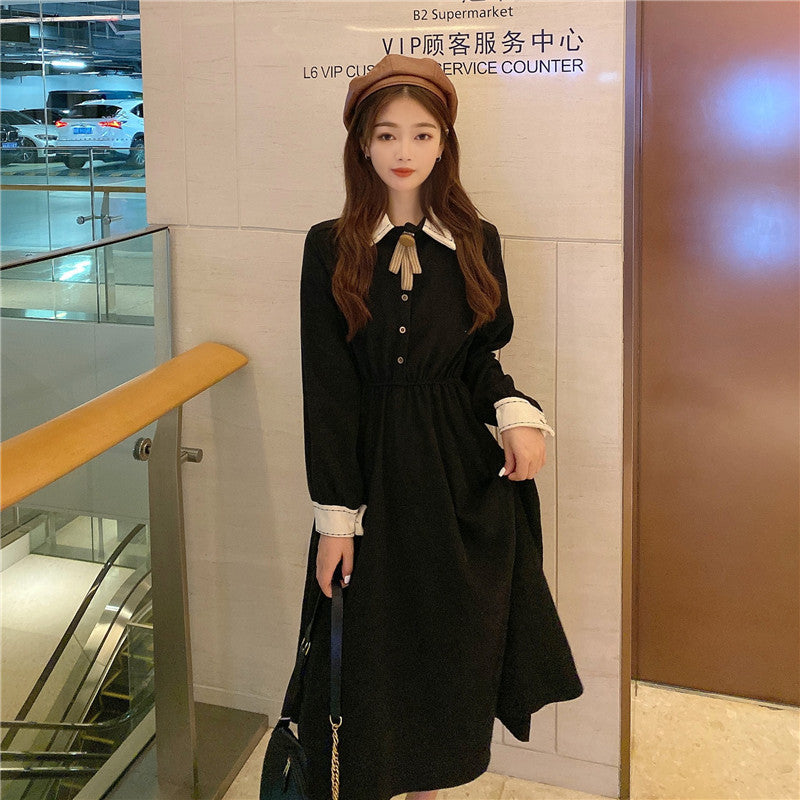 A-line Long Sleeve Dress in Autumn Winter variant CJNSSYLY13173-Black-One size