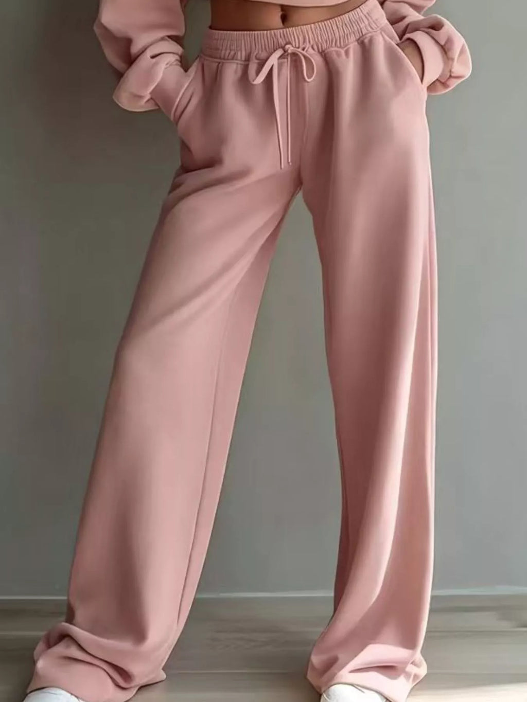 Round Neck Cropped Sweatshirt Wide-leg Pants (21)