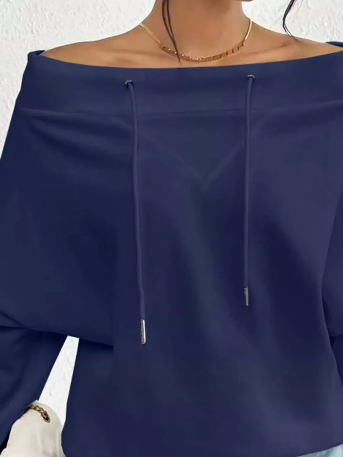 Full Size Off-shoulder Drawstring Long Sleeve Top Plus (5)
