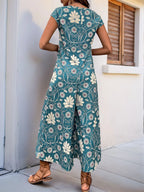 Printed Round Neck Cap Sleeve Wide Leg Jumpsuit (3)