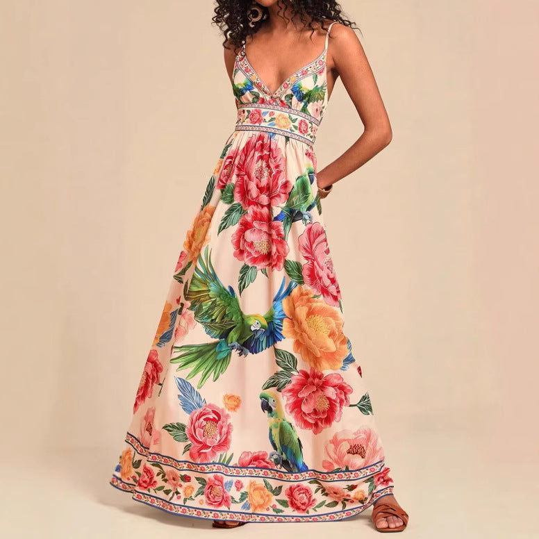 Strap Print V-neck Extra-long Knitted Dress photo 3