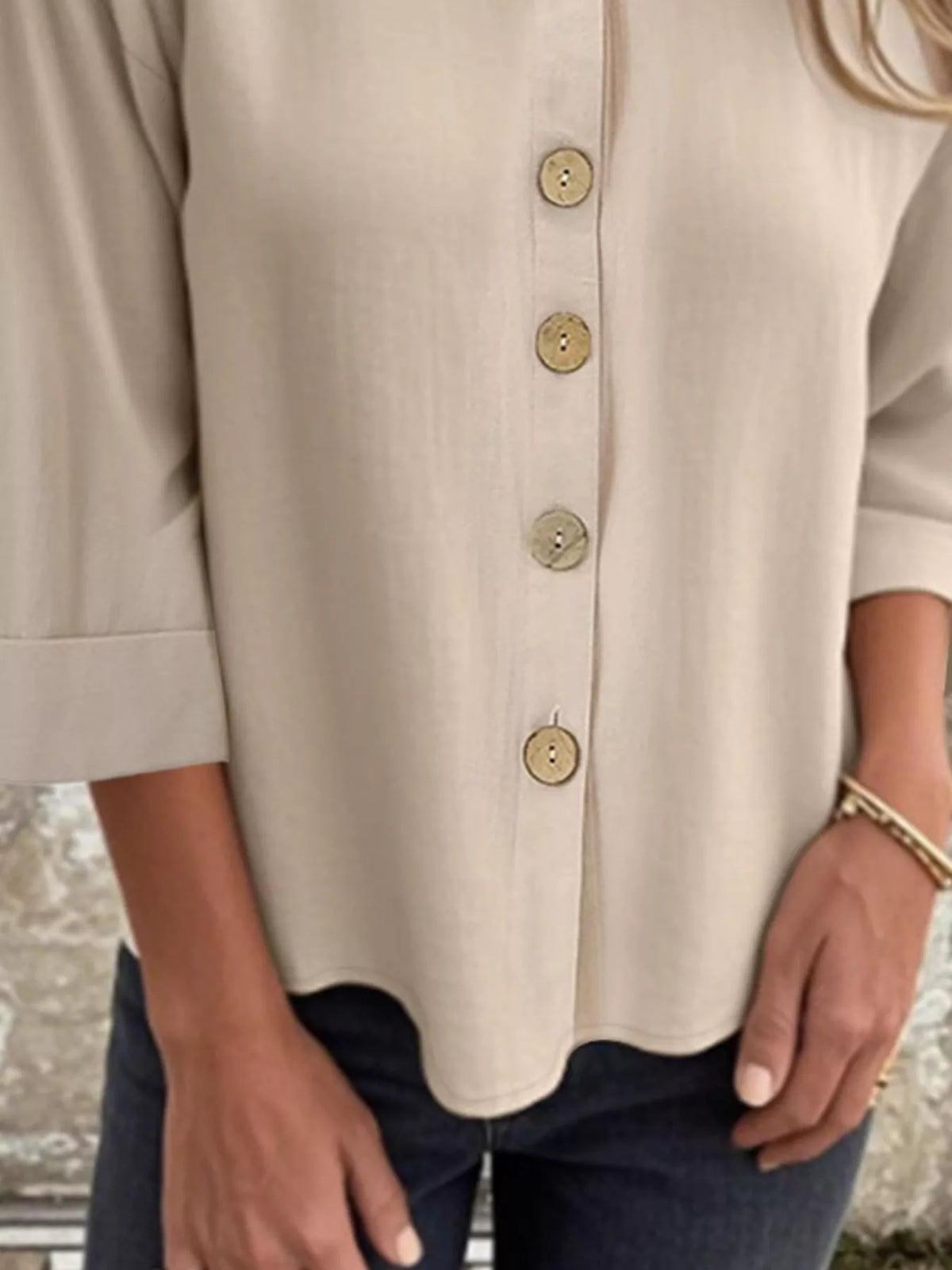 Full Size Button-front 3/4 Sleeve Casual Blouse Plus (3)