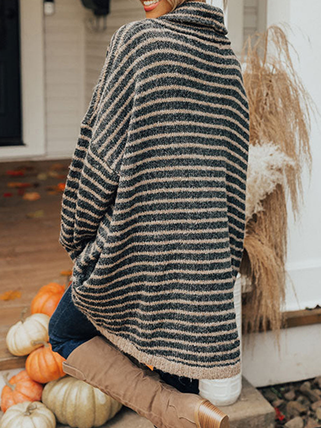 Striped Turtleneck Sweater Pockets (2)