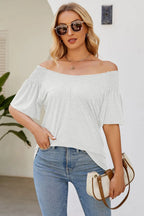 Smocked Round Neck Flutter Sleeve T-shirt