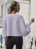 Horizontal Ribbing Dolman Sleeve Sweater (10)