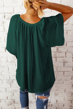 Gathered Detail Notched Neck Flutter Sleeve Top (17)