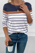 Striped Round Neck Long Sleeve T-shirt (13)
