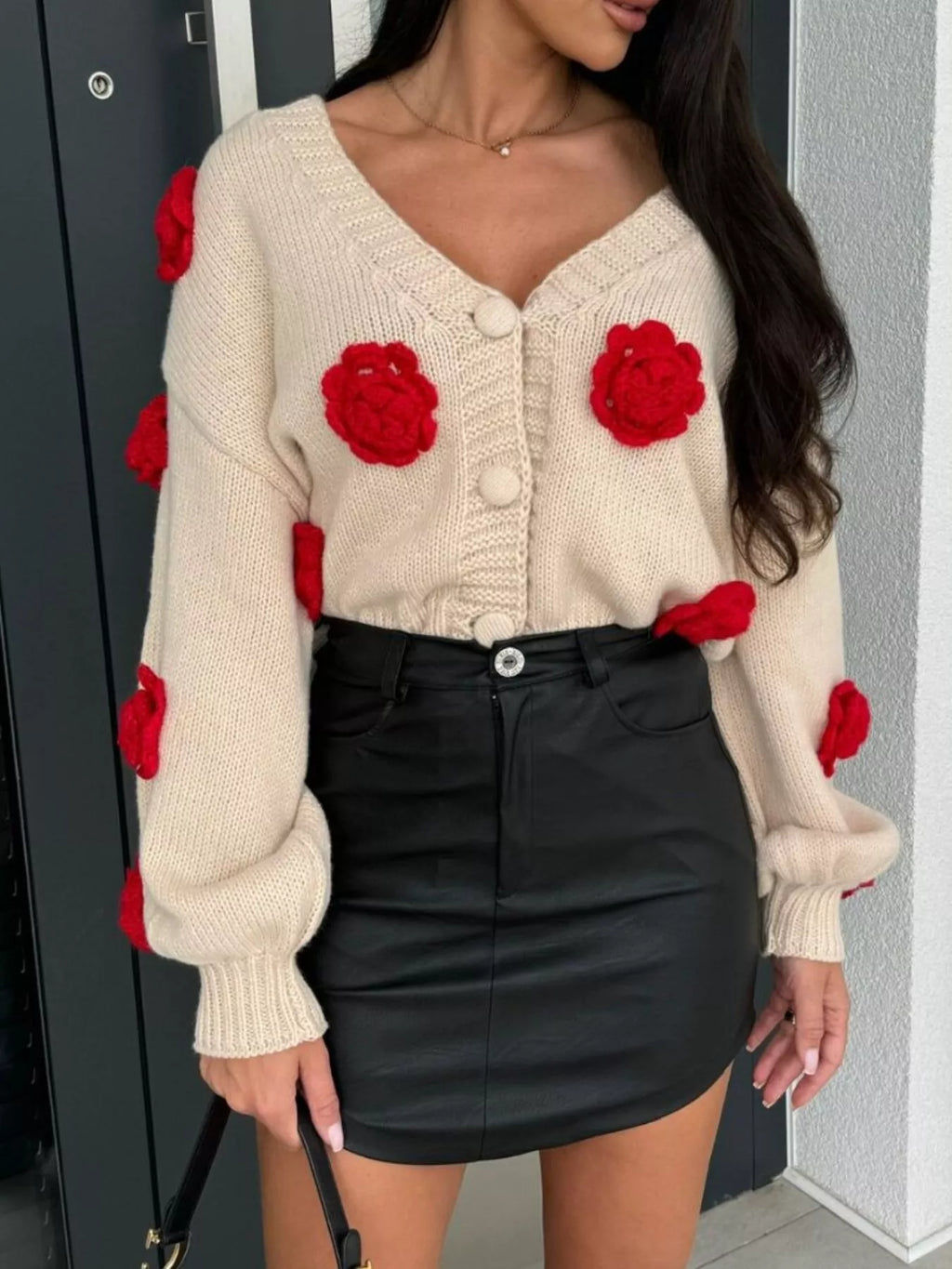 Rose Embellished V-neck Cardigan (13)