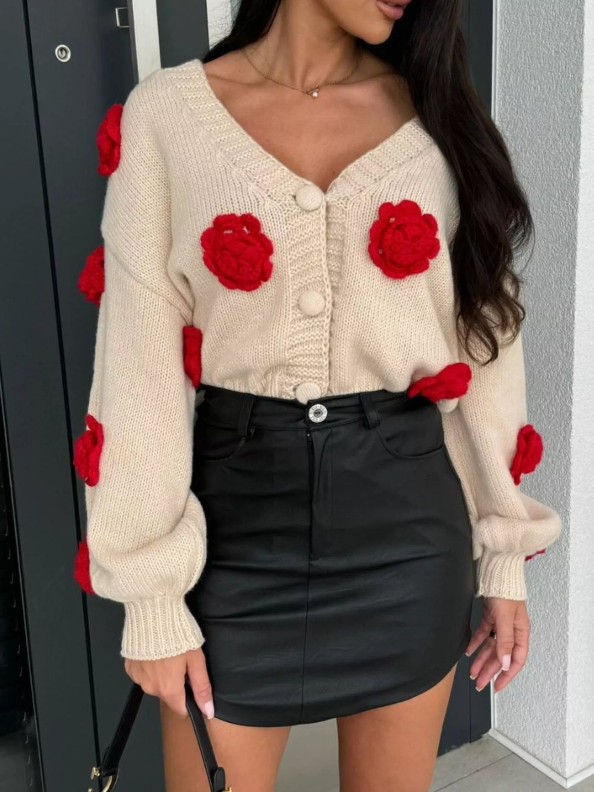 Rose Embellished V-neck Cardigan (13)
