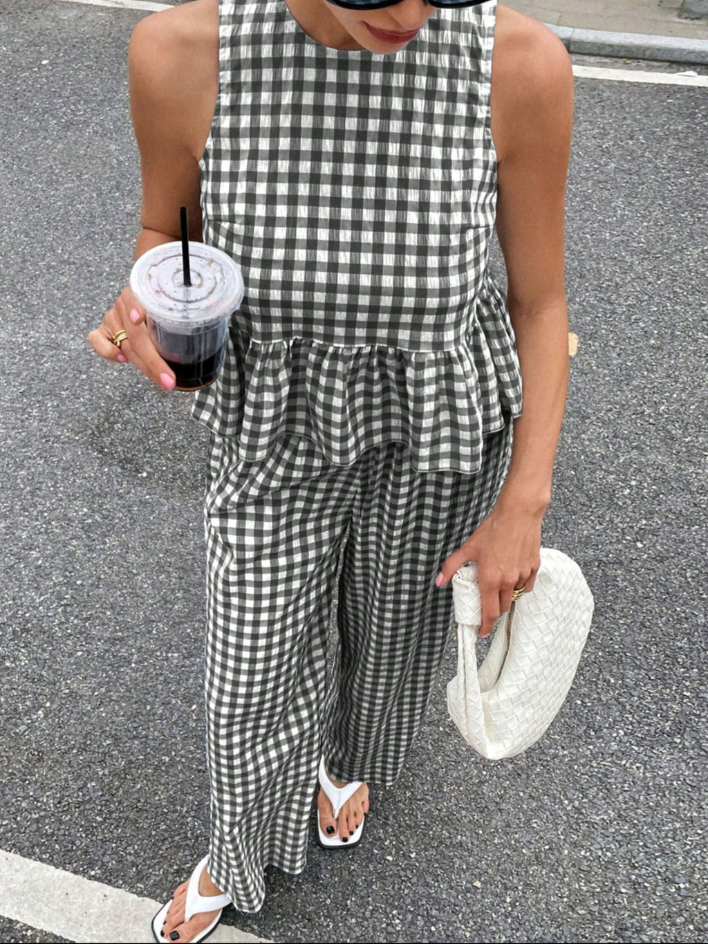 Gingham Sleeveless Top Wide-leg Pants Set (3)