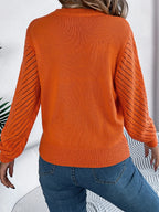 Openwork Round Neck Long Sleeve Knit Top (8)