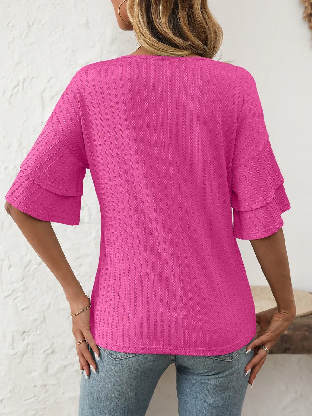 V-neck Ruffle Half Sleeve Top (13)