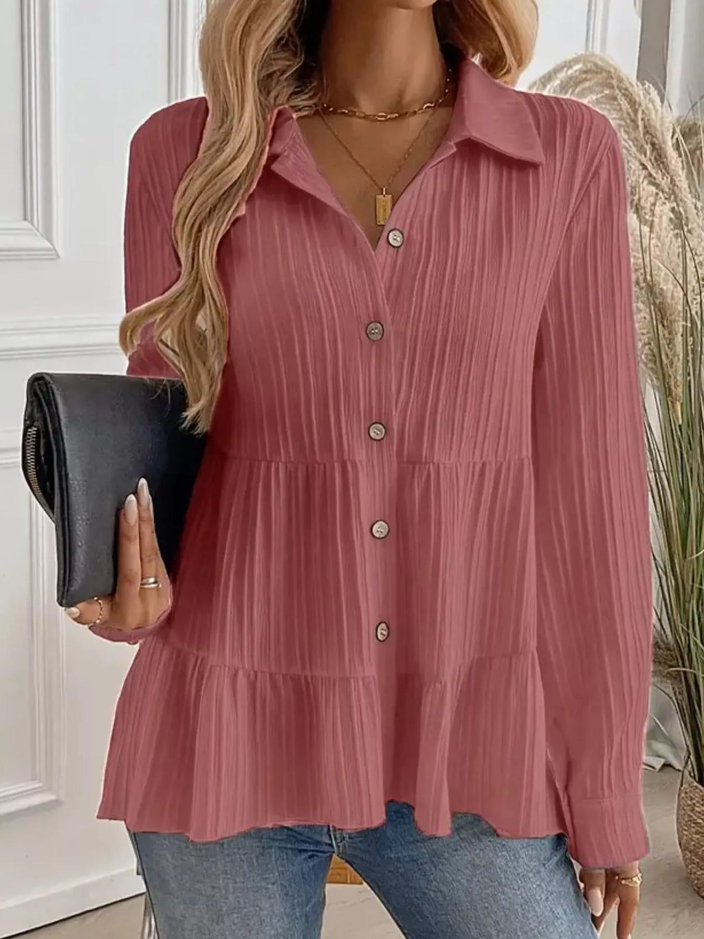 Button-down Long Sleeve Tiered Shirt (27)