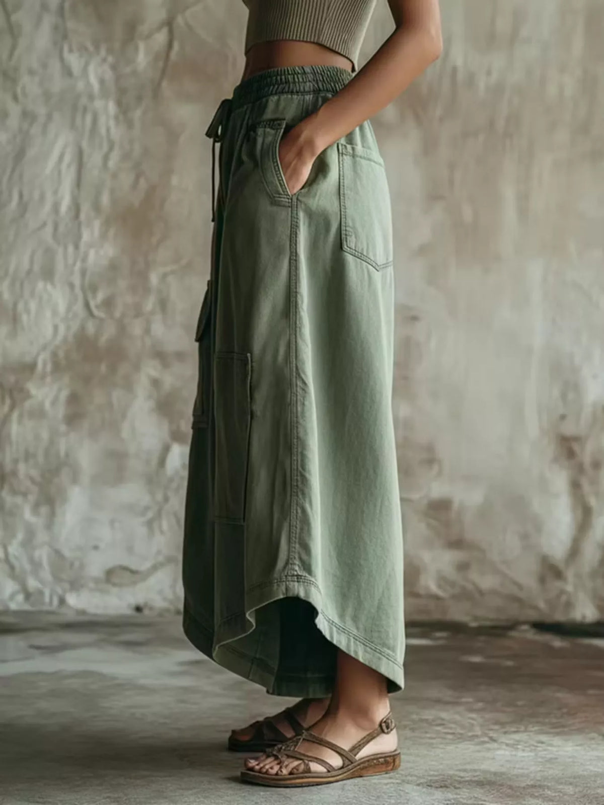 High-waisted Cargo Wide-leg Cropped Pants (3)