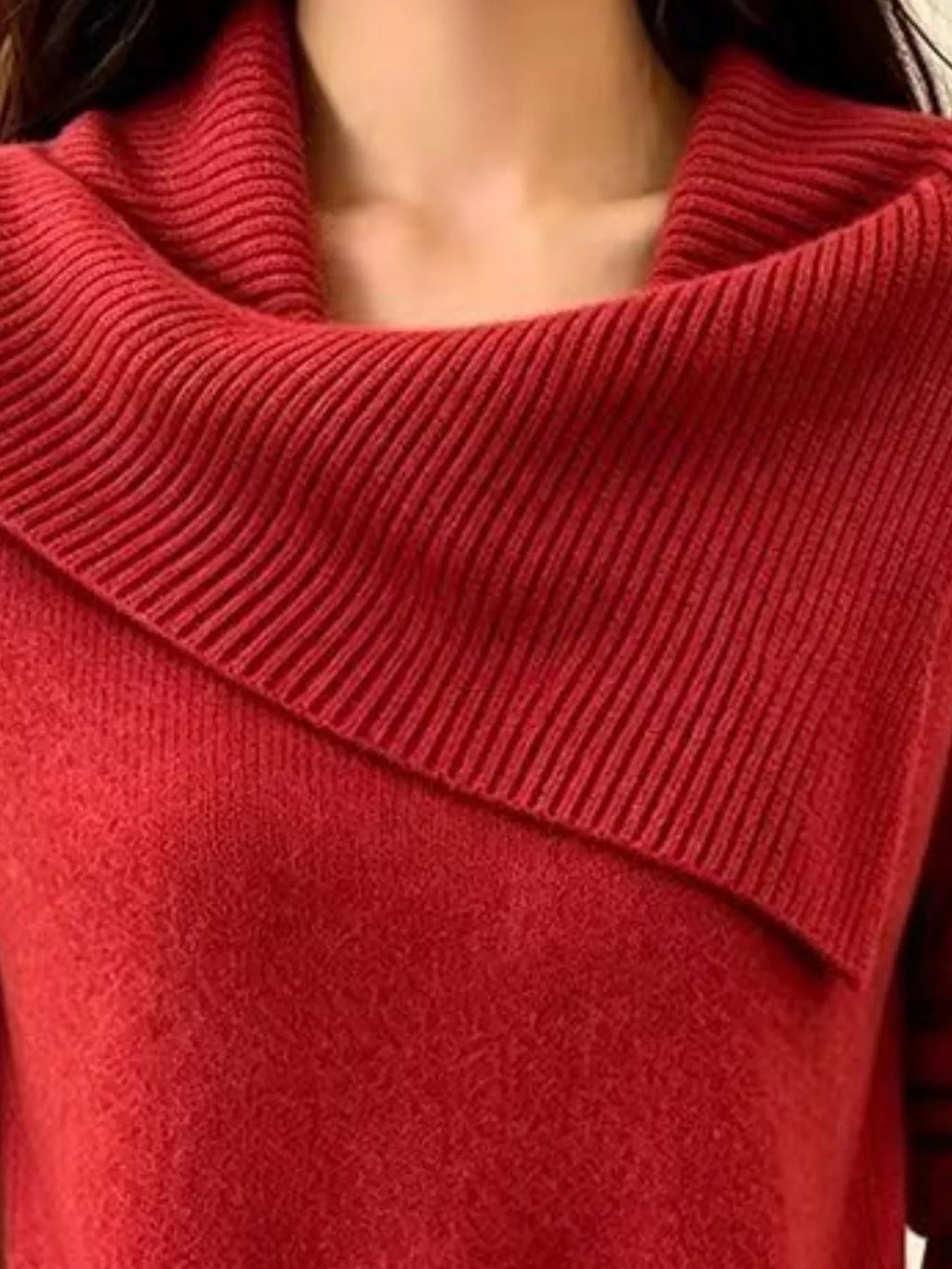 Full Size Asymmetric Ribbed Collar Sweater Plus (20)