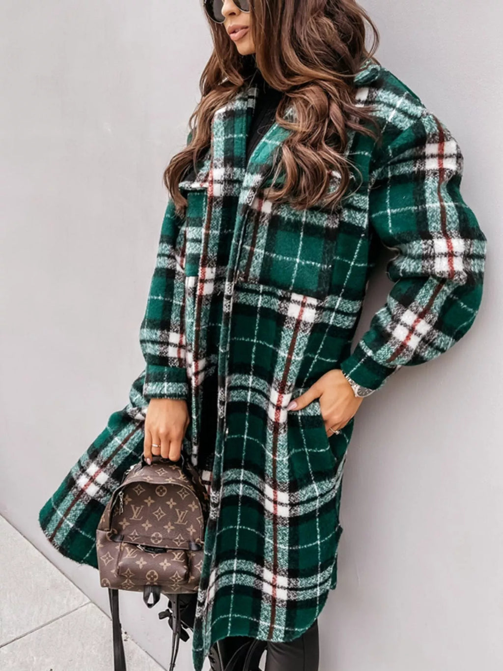 Longline Plaid Button Up Coat (11)