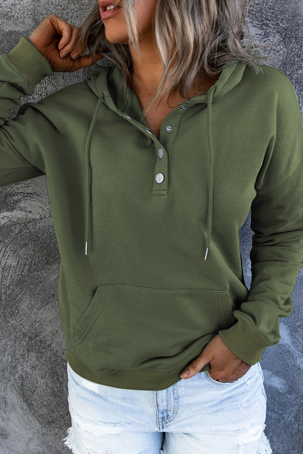 Dropped Shoulder Long Sleeve Hoodie Pocket (5)