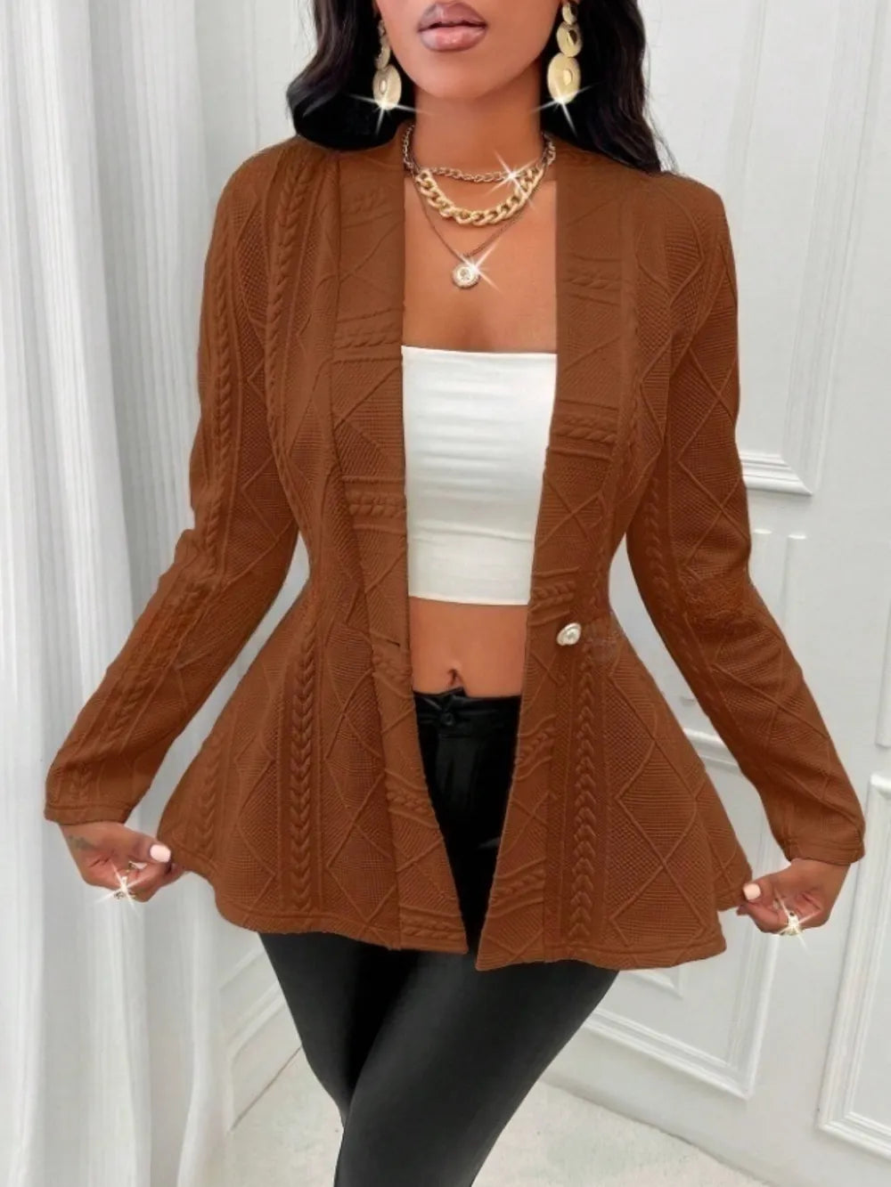 One Button Textured Peplum Cardigan (21)
