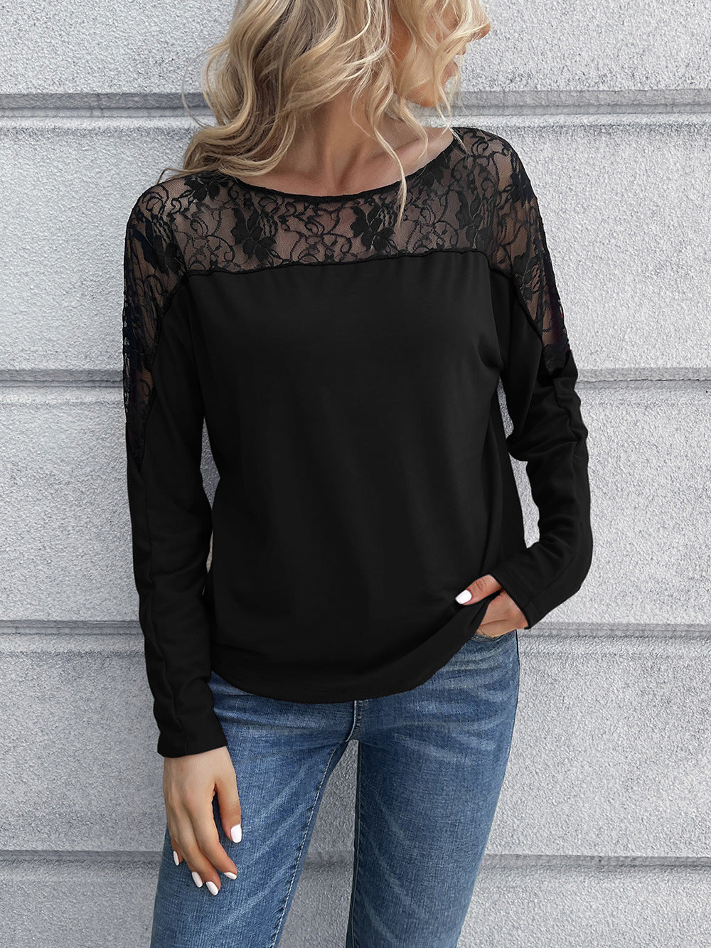 Lace Long Sleeve Round Neck Tee (6)