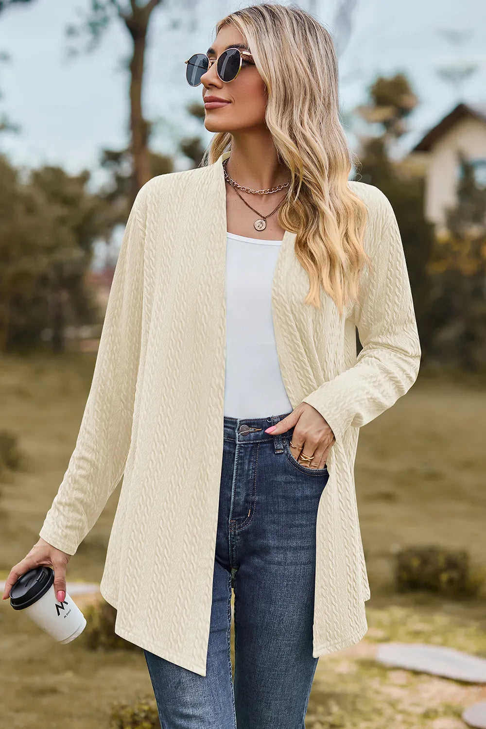 Textured Open Front Long Sleeve Cardigan (14)