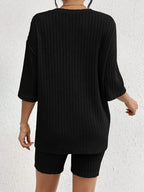 Ribbed Round Neck Top Shorts Set (22)