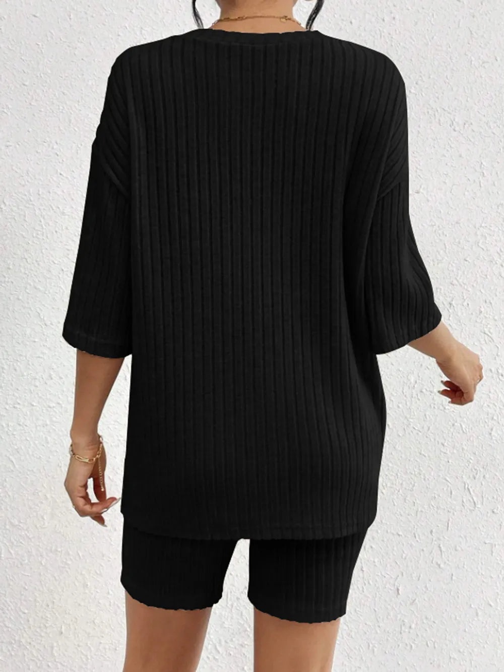 Ribbed Round Neck Top Shorts Set (22)
