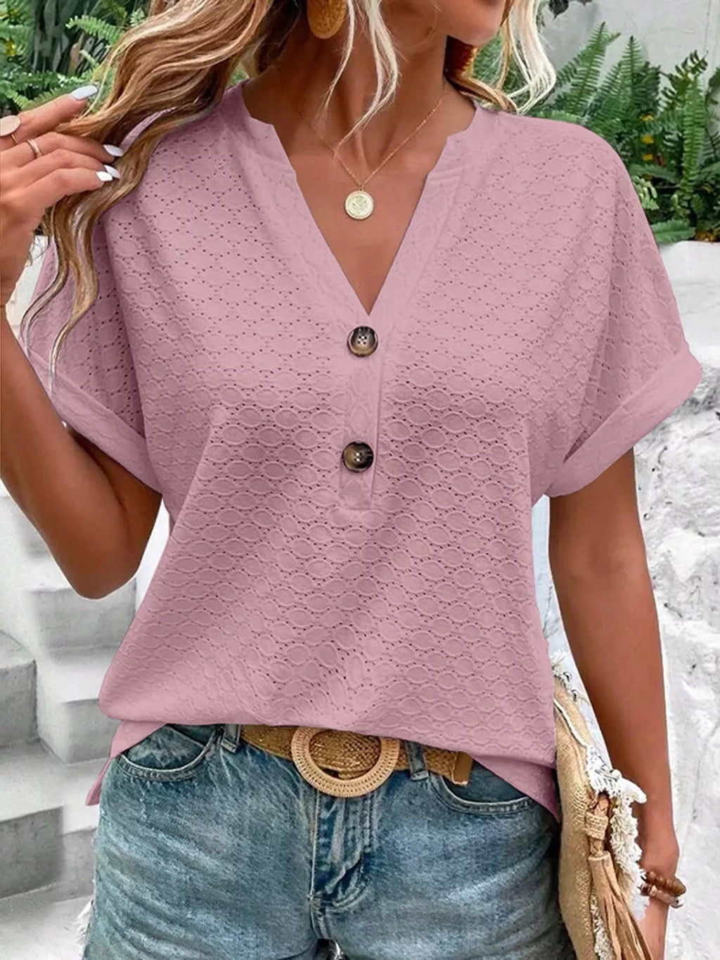 Notched Short Sleeve Top (7)