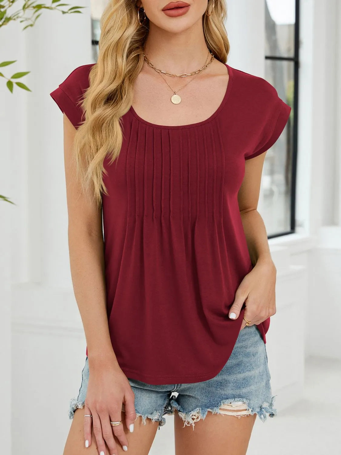 Pleated Front Scoop Neck T-shirt (8)